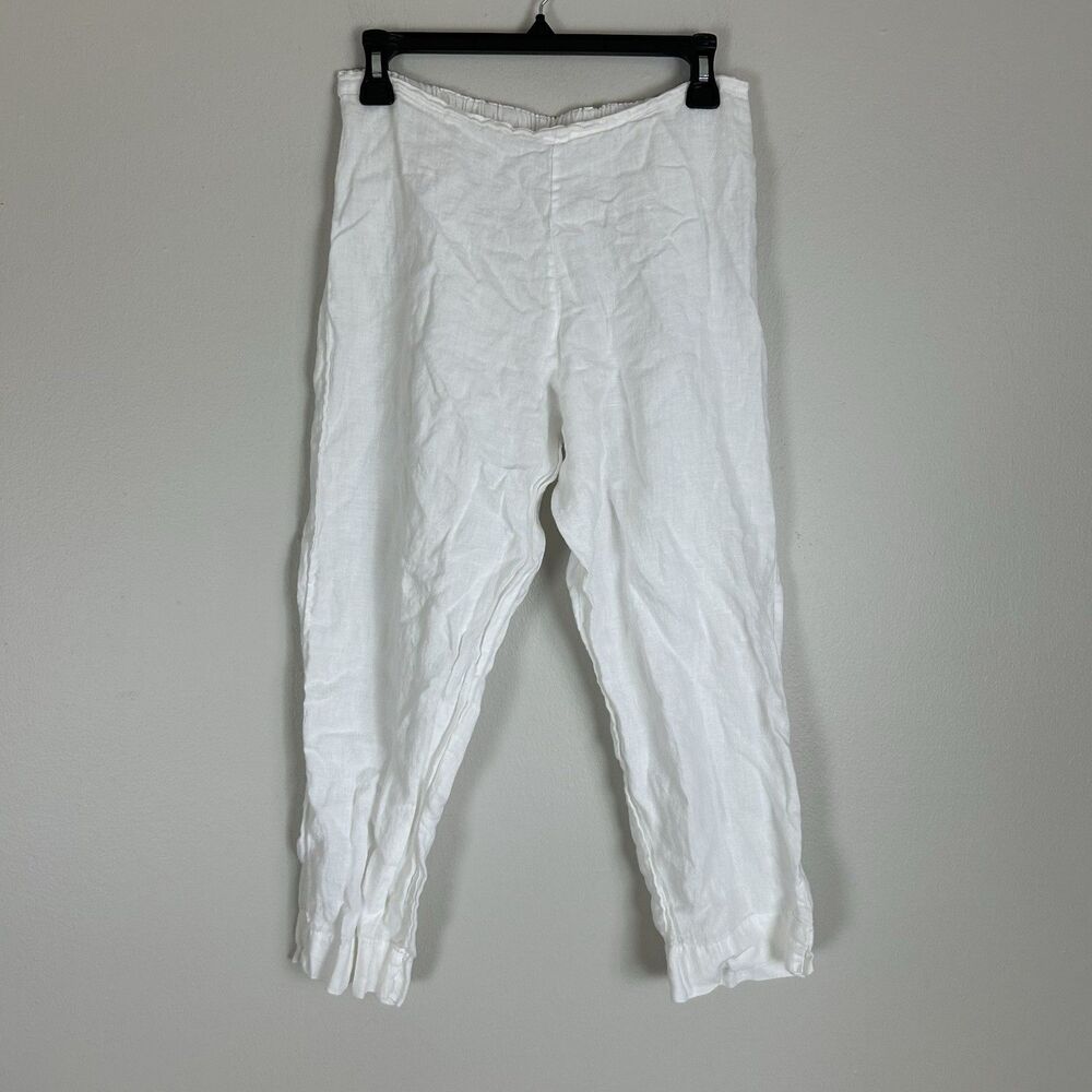 Bryn Walker Light Linen Ankle Pull On White Pants elastic waistband EUC S USA